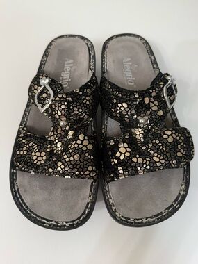 Alegria Peg Black Mosaic Leather Comfort Sandals Slides Women 38 US 8 Comfort